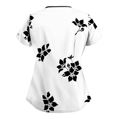 UA Spacious Bouquet White Scallop Neck Scrub Top