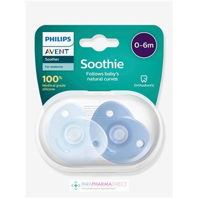 Avent Sucettes Soothie 0-6 mois Bleues x2
