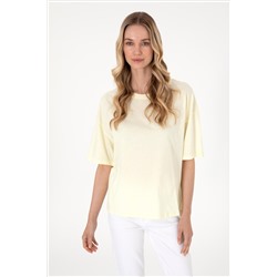 Kadın Limon Oversize Bisiklet Yaka Tişört