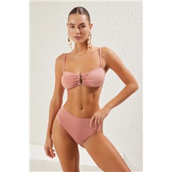 TRENDYOLMİLLA Pembe Straplez Aksesuarlı Simli Brazilian Bikini Takımı TBESS24BT00054