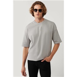 Avva, Erkek Gri %100 Pamuk Bisiklet Yaka Baskılı T-shirt A41y1325