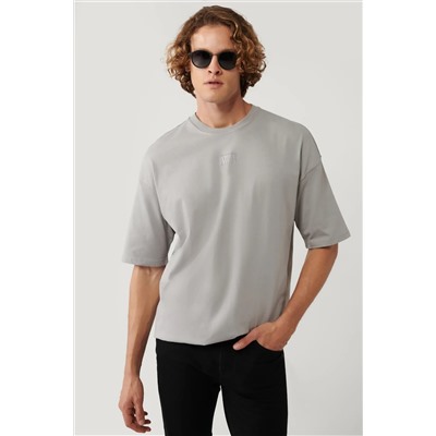 Avva, Erkek Gri %100 Pamuk Bisiklet Yaka Baskılı T-shirt A41y1325