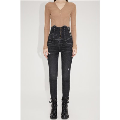 Vaquero skinny fit de tiro alto Negro