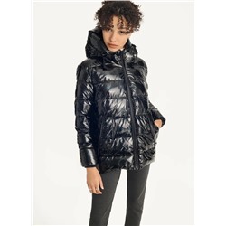 Glossy Mid Length Puffer With Envelope Pockets
