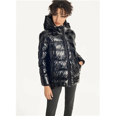 Glossy Mid Length Puffer With Envelope Pockets