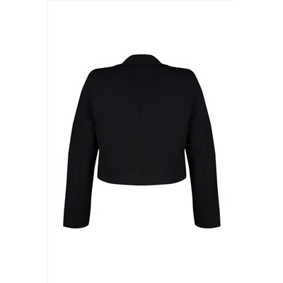 Siyah Crop Astarlı Büyük Beden Blazer Dokuma Ceket TBBSS24AG00003