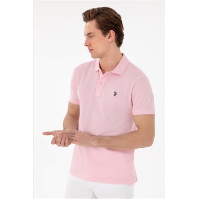 Erkek Slim Fit Polo Yaka Açık Pembe Basic Tişört