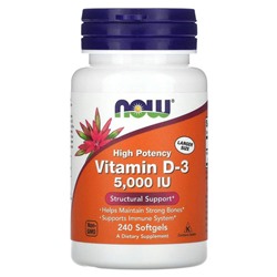 Витамин D Now Vitamin D-3 5000 Me 240 гелевых капсул