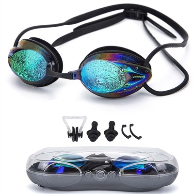 Swimming Goggles Anti Fog Shatterproof UV Protection,No Leaking with Silicone Nose Clip Ear Plugs and Protection Case Swimming Goggles Suit for Men Women Kids-Best Swim Goggles