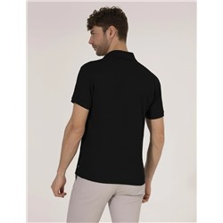Siyah Slim Fit Dokulu Polo Yaka Tişört