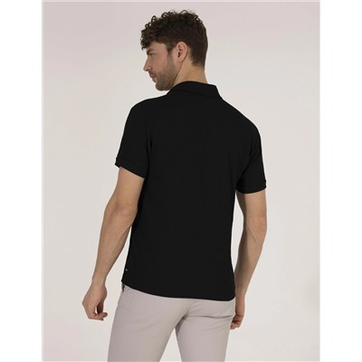 Siyah Slim Fit Dokulu Polo Yaka Tişört