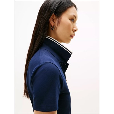 Belted Stretch Pique Polo Midi Dress