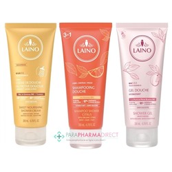 Laino Crème de Douche Miel + Shampooing Douche Agrumes + Gel Douche Pêche Blanche 3x200mlLot  × 3