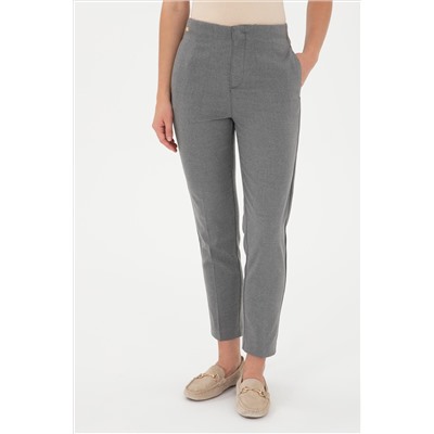 Kadın Gri Kanvas Carrot High Waist Fit Kanvas Pantolon