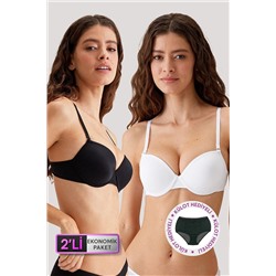 Pierre Cardin2'li Ekonomik Paket Siyah-beyaz 6015 Milan Push Up Dolgulu Micro T-shirt Sütyen Seti Slip Hediyeli