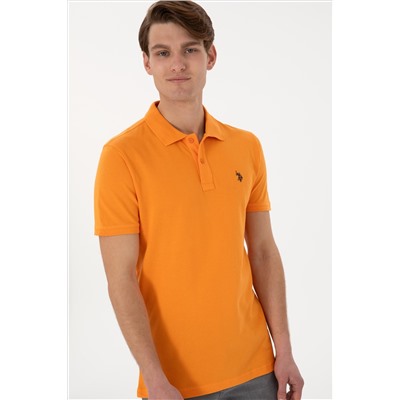 Erkek Slim Fit Polo Yaka Turuncu Basic Tişört