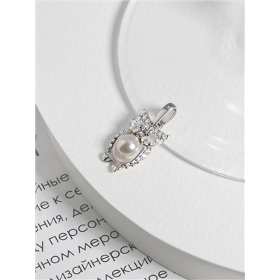 Подвеска из серебра с жемчугом Swarovski и фианитами родированная - Сова 925 пробы П-2261-Р