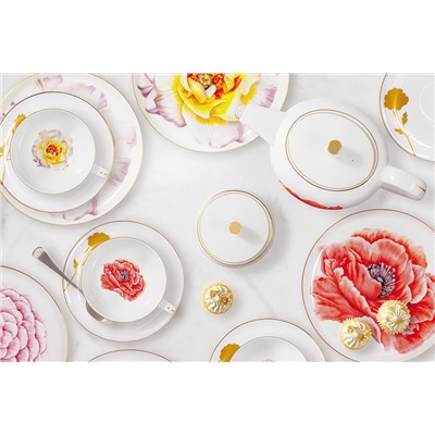 Сахарница, 9 см, 250 мл, фарфор F, белая, с золотистым кантом, Мак, Flowers, 60490