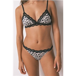 Tanga animal print encaje negro