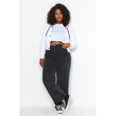 Trendyol Curve Gri Yüksek Bel Paçası Kıvırma Detaylı Geniş Kesim Jeans TBBSS23CJ00002