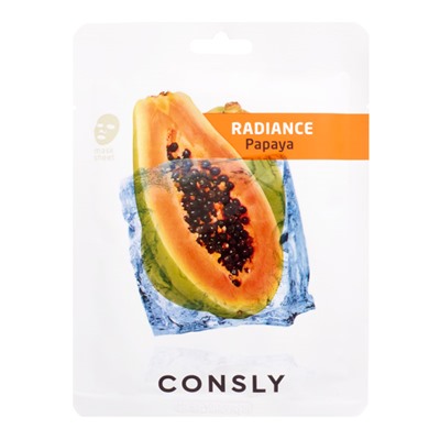 CONSLY Papaya Radiance Mask Pack Выравнивающая тон кожи тканевая маска с экстрактом папайи 20мл