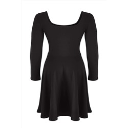 Siyah Kare Yaka Skater Mini Örme Büyük Beden Elbise TBBAW26AH00058