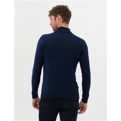 Açık Lacivert Slim Fit Balıkçı Yaka Basic Triko Kazak