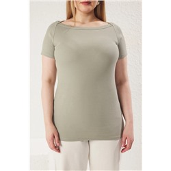 Mint Fitted Kayık Yaka Fitilli Kaşkorse Örme Büyük Beden Bluz TBBSS25AF00047