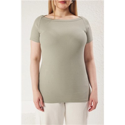 Mint Fitted Kayık Yaka Fitilli Kaşkorse Örme Büyük Beden Bluz TBBSS25AF00047