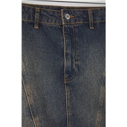 More Sustainable Koyu Mavi Yüksek Bel Dikiş Detaylı Mini Denim Büyük Beden Etek TBBAW26AZ00037