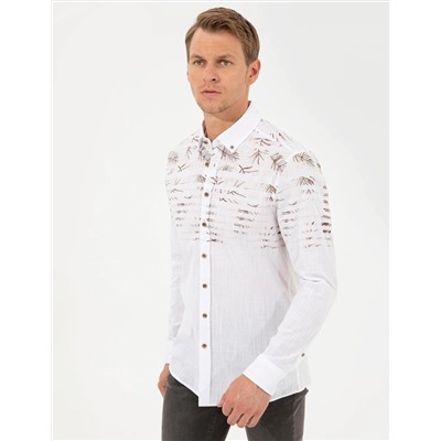 Kahverengi Slim Fit Uzun Kollu Gömlek