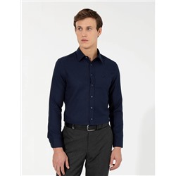 Lacivert Slim Fit Armürlü Uzun Kollu Gömlek