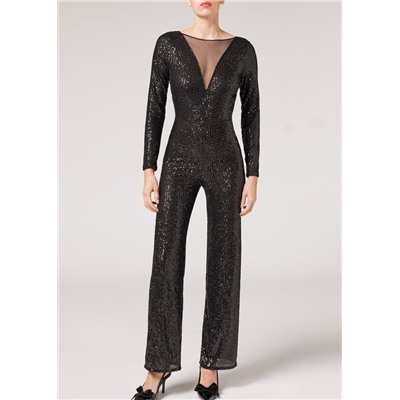 Flare Overall aus Paillettengewebe