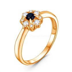 Кольцо из золочёного серебра с сапфиром и фианитами к-3719зс110800н