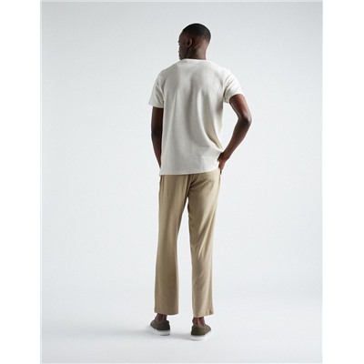 Linen Blend Drawstring Trousers, Men, Beige