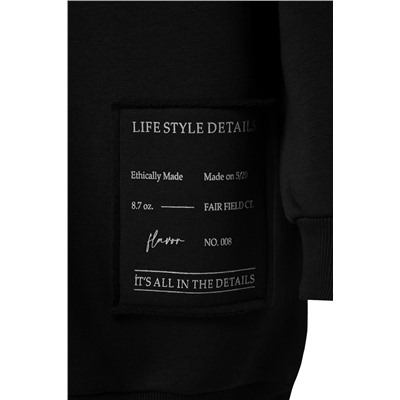 Siyah Kapüşonlu Slogan Detaylı İçi Polar Kalın Örme Sweatshirt TBBAW24AO00018