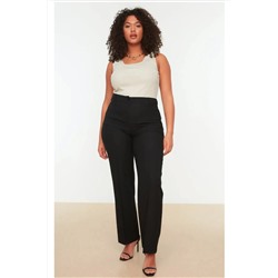 Trendyol Curve Siyah Yüksek Bel Nervür Dikişli İspanyol Paça Dokuma Kumaş Pantolon TBBSS22PL0301