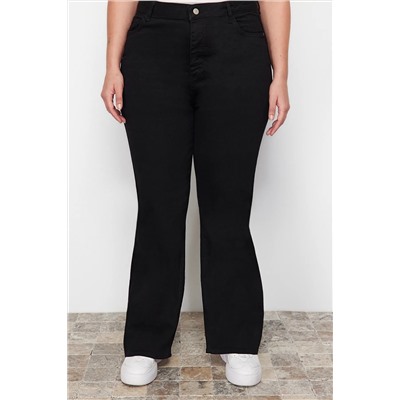 Siyah Yüksek Bel Esnek Kumaş İspanyol Paça Flare Fit Jeans TBBAW23JE00001