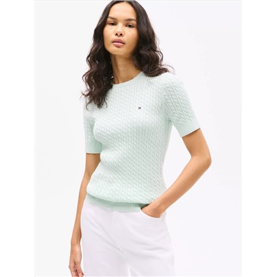 Short-Sleeve Cable Knit Sweater