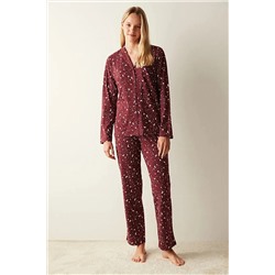 Penti Gökyüzü Desenli Gömlek Pantolon Bordo Pijama Takımı PNGMLOVI23SK-BX5