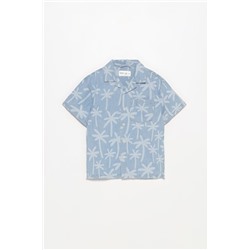 Denim shirt with palm tree print