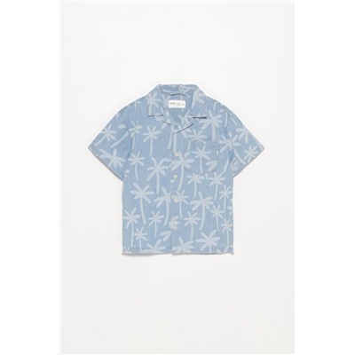Denim shirt with palm tree print