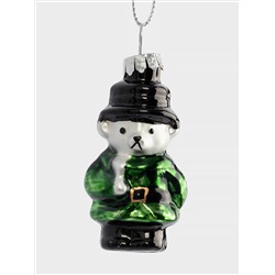 Игрушка елочная, 4 см, стекло, зеленая, Мишка, New year