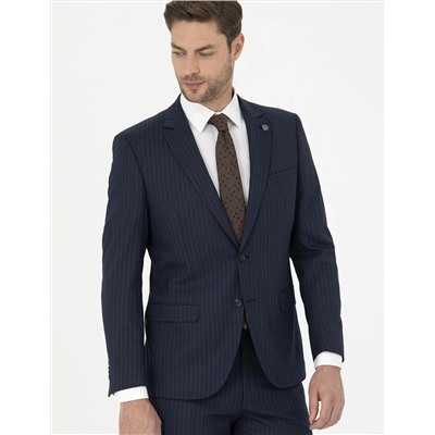 Lacivert Ekstra Slim Fit Çizgili Takım Elbise
