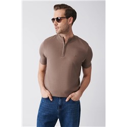 Avva Erkek Vizon Fermuarlı Polo Yaka Standart Fit Normal Kesim Triko T-shirt A31y5121 A31Y5121