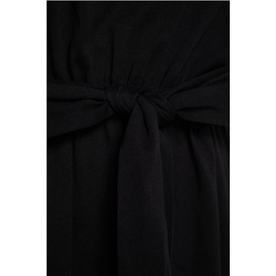 Siyah Kuşaklı Örme Bisiklet Yaka %100 Pamuk Elbise TBBSS22AH0242