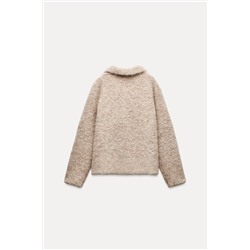 FAUX FUR KNIT JACKET WITH FLOWER BUTTONS