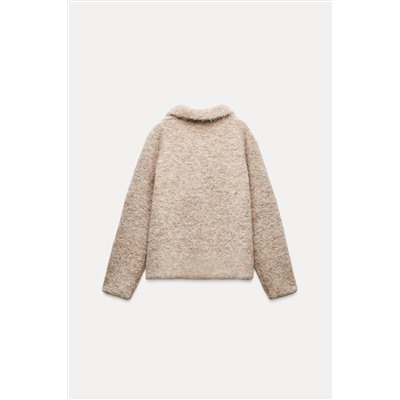 FAUX FUR KNIT JACKET WITH FLOWER BUTTONS
