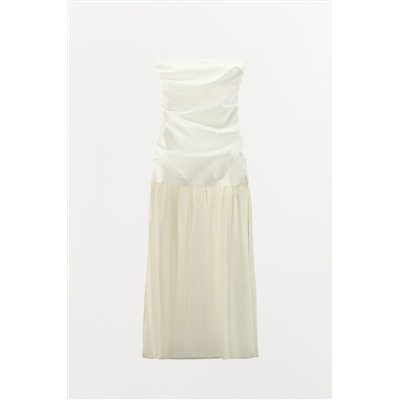 CONTRAST STRAPLESS MIDI DRESS