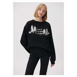 MaviYılbaşı Temalı Siyah Sweatshirt 1S10098-900